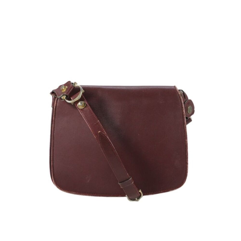 Cartier Womens Leather Flap Double C Logo Small Shoulder Handbag Dark Red